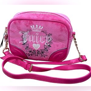 Juicy Couture Pink Flash Heritage Crossbody Hot Pink Velour Bag Purse - NEW